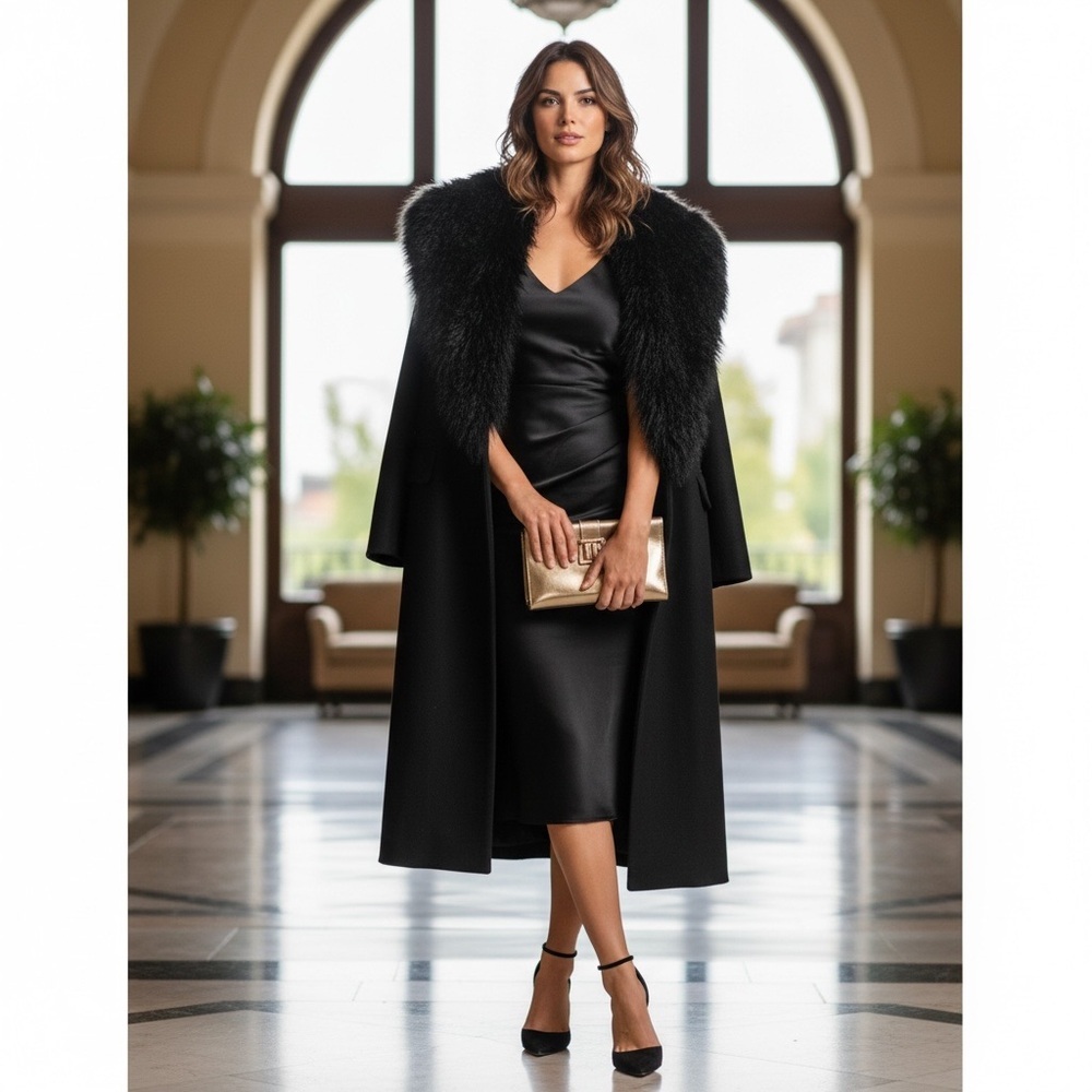 Rare Vintage Banana Republic Wool Coat Medium Black Removable Shearling Collar
